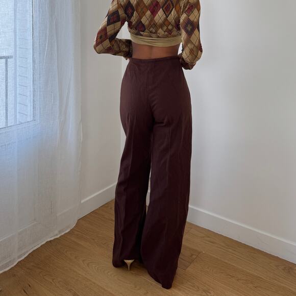 Vintage Italian chocolate brown wide-leg trousers with embroidered details (S/M) - Picture 8 of 10